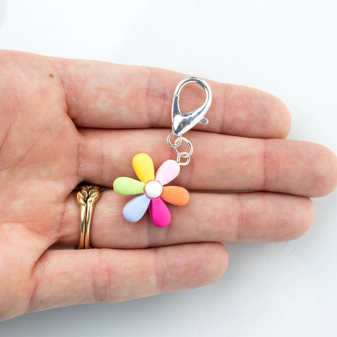 Twice Sheared Sheep Hippy Rainbow Flower Crochet Stitch Marker
