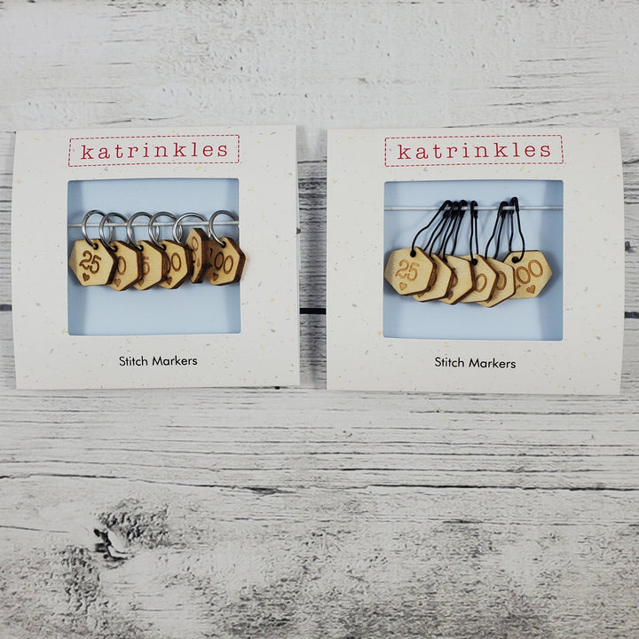 Katrinkles - Cast On Counting Numbers Stitch Marker Set - Rainbow Acrylic or Wood