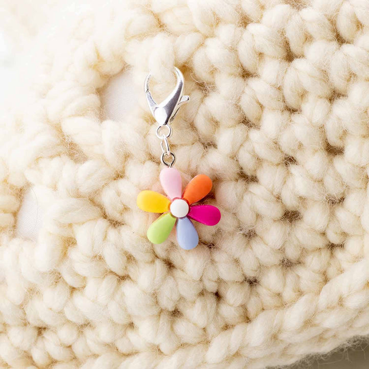 Twice Sheared Sheep Hippy Rainbow Flower Crochet Stitch Marker