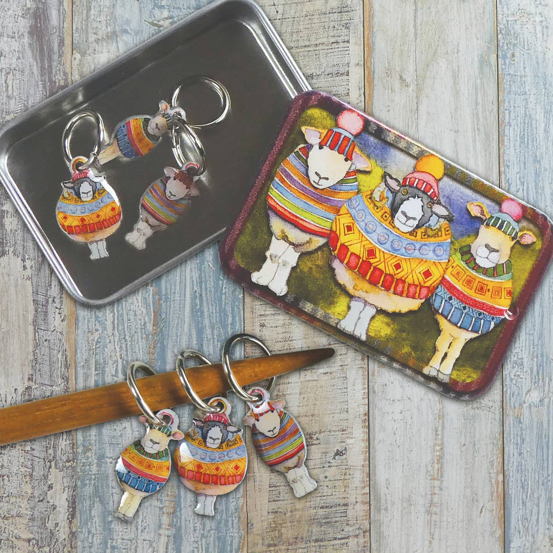 Sheep in Stripes Stitch Markers In A Pocket Tin