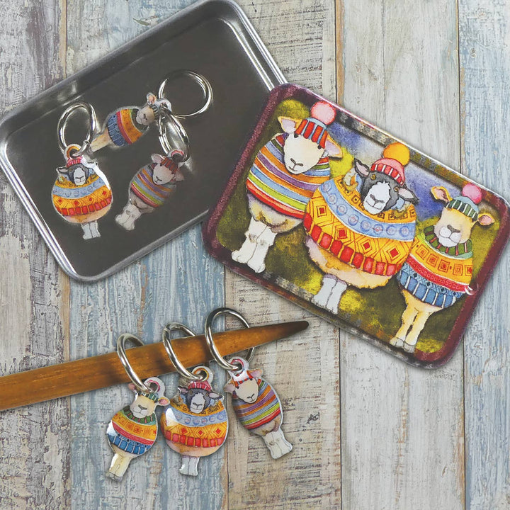 Sheep in Stripes Stitch Markers In A Pocket Tin