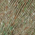 Closeup photo of Berroco Gaia yarn in a light brown and cream base with flecks of light green.  