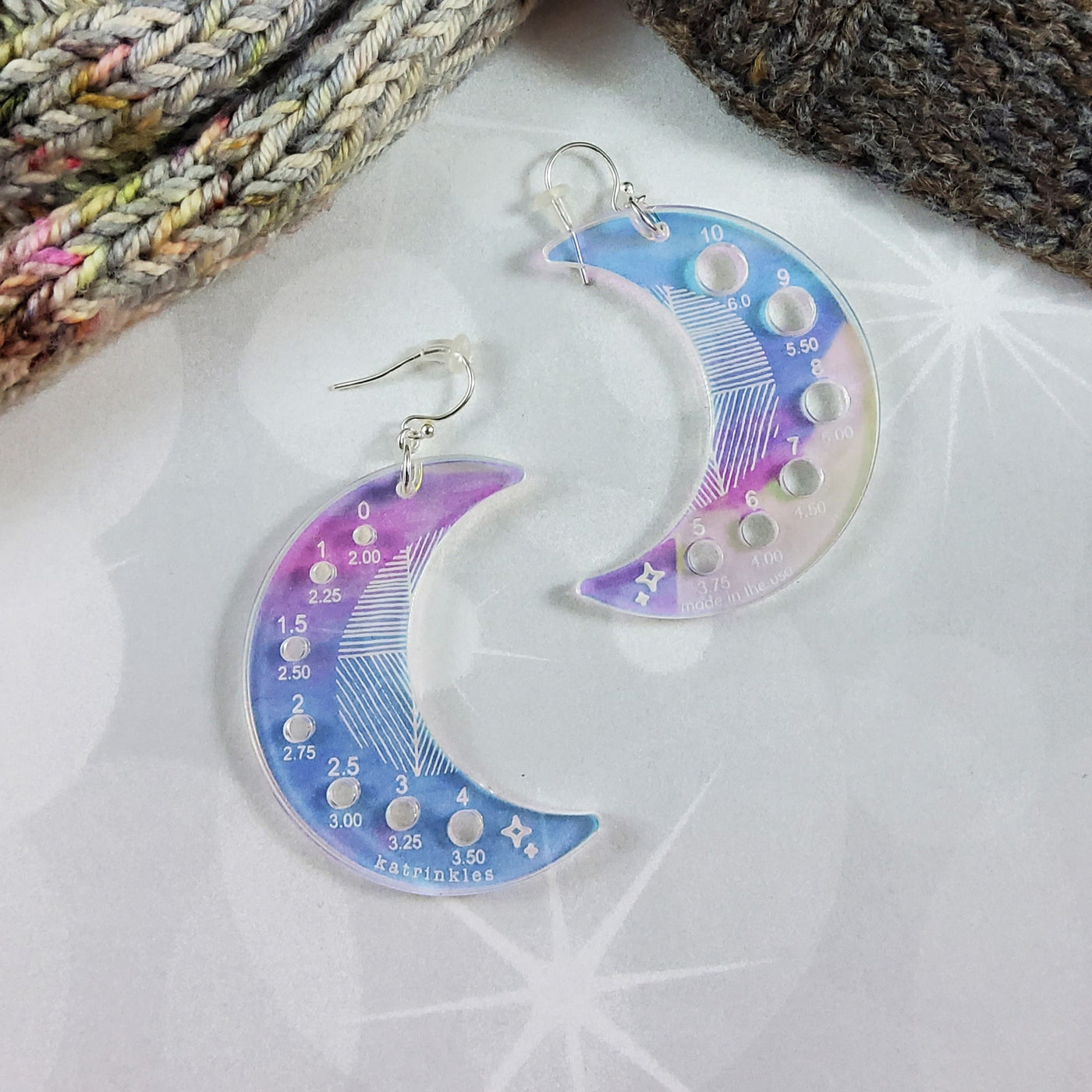 Katrinkles - Holiday Collection Iridescent Acrylic Moon Needle Gauge Earrings