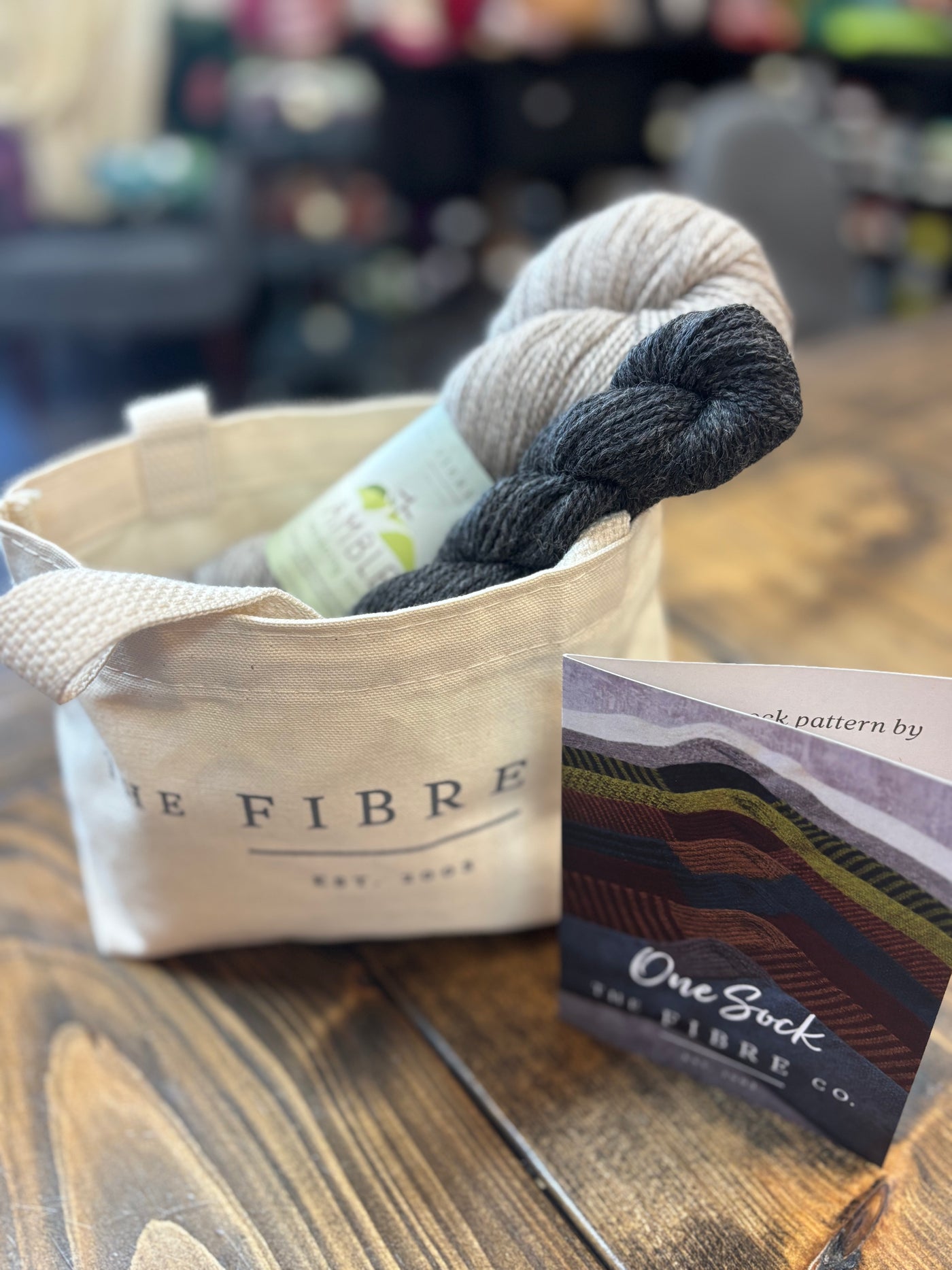 The Fibre Co. Amble Sock Set with pattern and petite tote