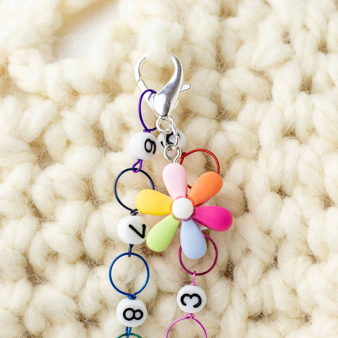 Twice Sheared Sheep Hippy Rainbow Flower Crochet Stitch Marker